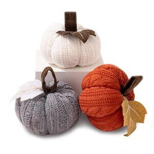 Set of 3 Small Crochet Pumpkins – Rustic Fall Decor for Cozy Autumn,